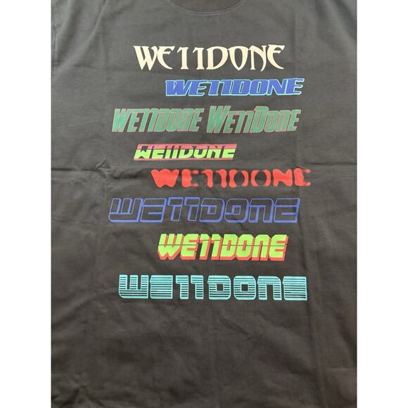 WE11DONE Multi Logo Graphic T-Shirt Black Size L Korea Streetwear Oversized Fit - Picture 2 of 9